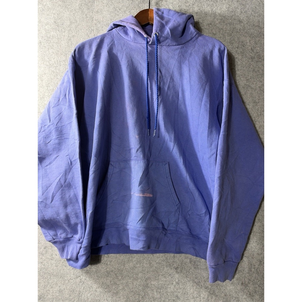 VTG Hanes Ultimate Cotton PrintPro Med Purple Blank Hoodie Sweatshirt Distressed